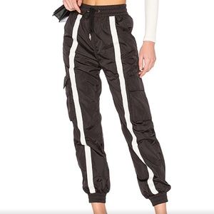 Danielle Guizio Nylon Track Pant in Black & White Stripe